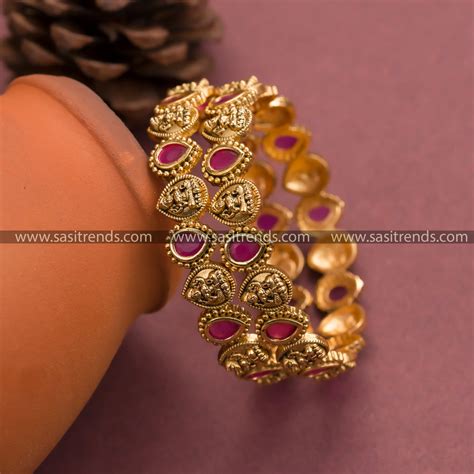 Traditional Goddess Lakshmi & Thilak Shaped Bangles - AD Stones ...