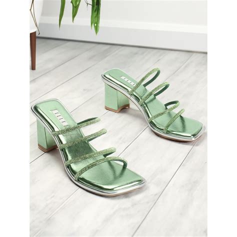 Buy ELLE Womens Fashionable Green Color Slip On Embellished Sandals Online