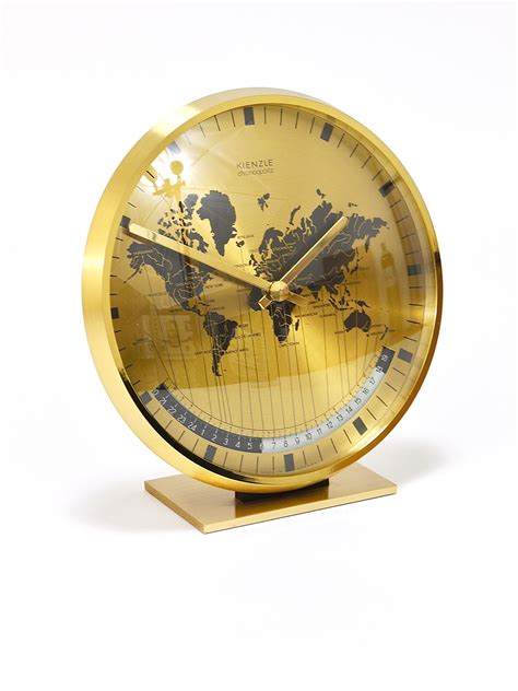 Kienzle GMT World Time Zone Brass Table Clock, Midcentury, Germany ...