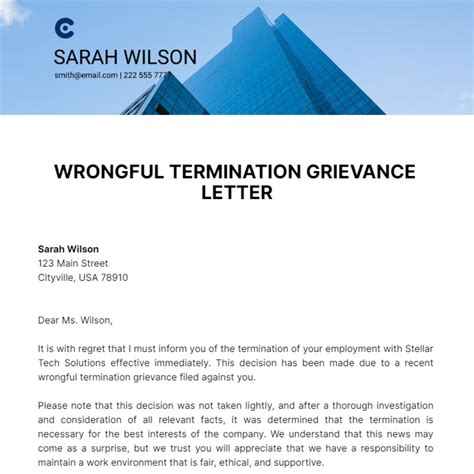 Free Wrongful Termination Grievance Letter Template to Edit Online