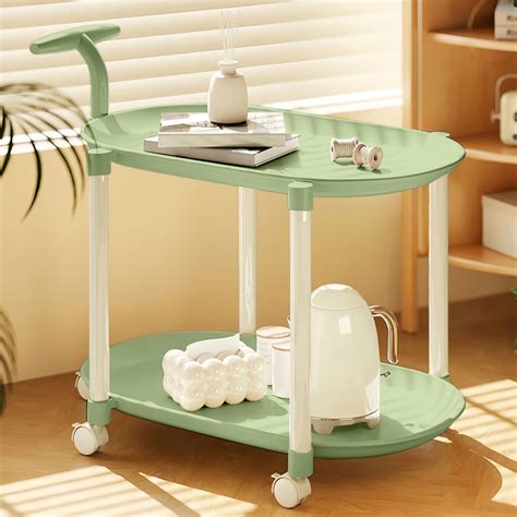 2 Tier Rolling Side Table With Wheels and Handle,Portable 360°Swivel ...