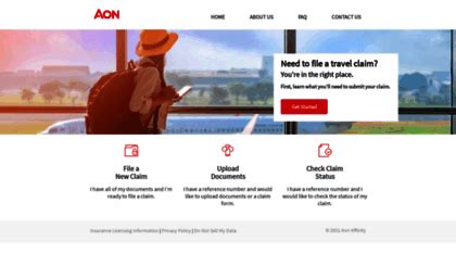 Travelclaim.com website. Aon Travel Protection Claims.