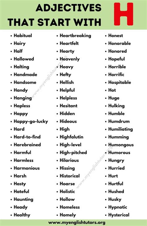 Adjectives that Start with H: Top 70+ Interesting Adjectives Starting ...