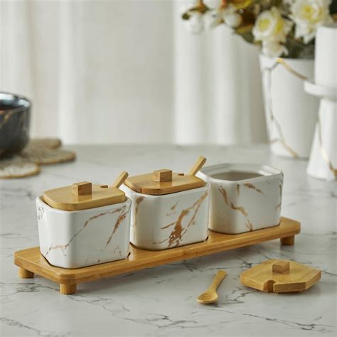 Buy Showstopper Troup Stoneware Canister with Wooden Lid and Platter ...