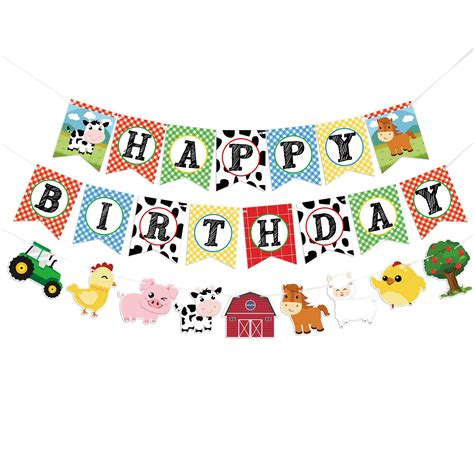Wernnsai Farm Animals Birthday Banner Happy Birthday Banner With ...