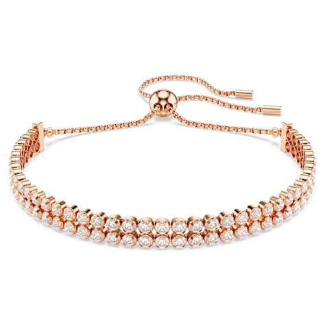 Matrix Tennis bracelet, Round cut, White, Rose gold-tone plated | Swarovski