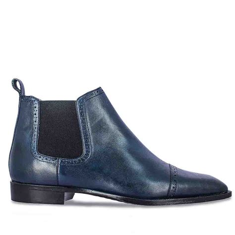 Saint Frederico Navy Leather Brogue Detail Chelsea Boots – SaintG India