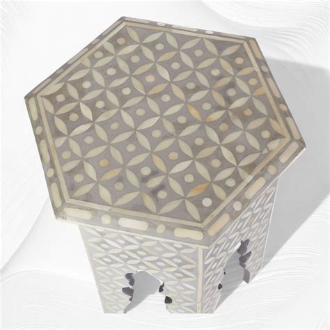 Geometric Bone Inlay Hexagonal Side Table Grey – Luxury Handicrafts