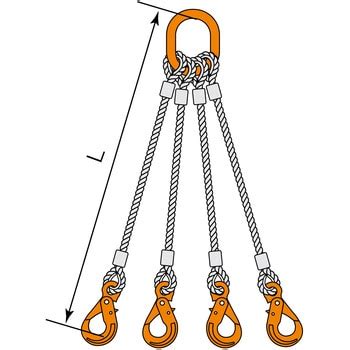 LHW05-A8W16 JIS ロック止ワイヤ 4点吊 12mm フックLHW5-6付 1組 コンドーテック 【通販モノタロウ】