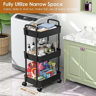 3 Tier Rolling Utility Cart with Drawer Lockable Wheels 360° Storage ...