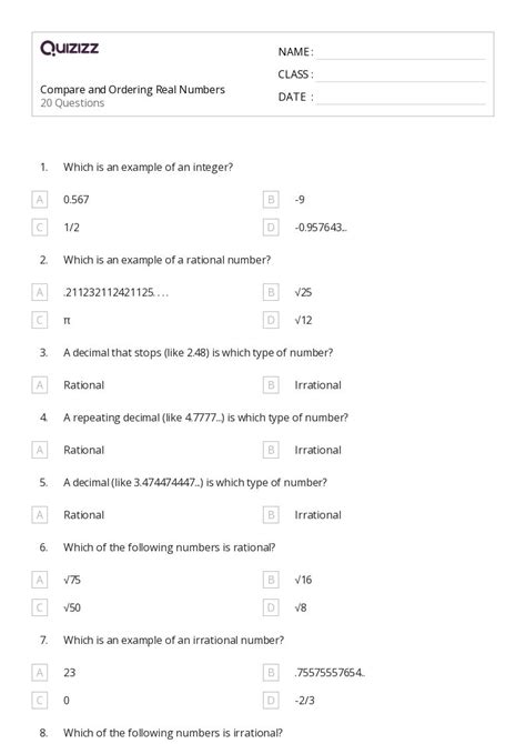 Image result for Ordering Real Numbers Worksheet