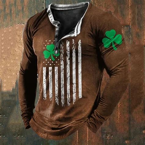 St. Patrick's Day Herren-Henley-Shirt, T-Shirt, grafisches Kleeblatt ...