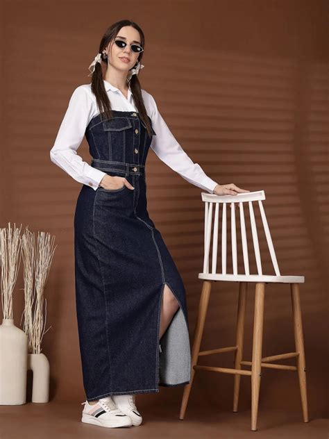Blue Solid Shirt Collar Maxi Dress – CINK