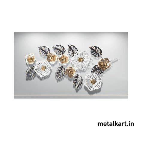 Metallic white flower art with leafy design (49 x 23 Inches) - Punam ...