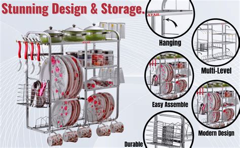 AVAIL Stainless Steel 24x24 Inch Wall Mount Dish Rack/Plate Cutlery ...