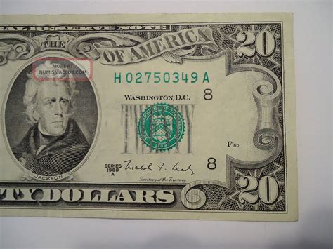 Old 1988a $20 St. Louis Federal Reserve Note Dollar Bill H02750349a