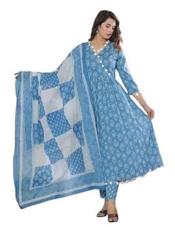 Buy Women's Regular Fit Rayon Printed and pom pom lace Anarkali Kurti ...