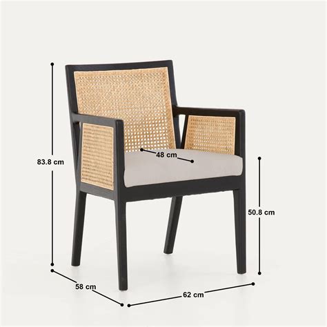 Kipling Sheesham Wood Upholstered Rattan Chair in Black Matte Finish ...