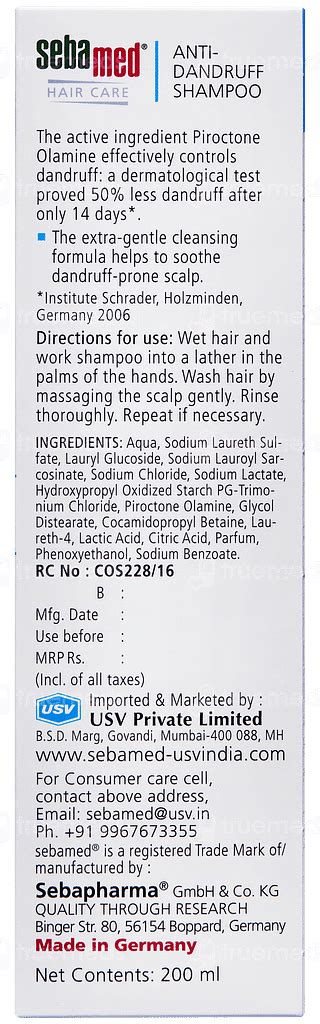 Sebamed Anti Dandruff Shampoo 200 Ml - Uses, Side Effects, Dosage ...