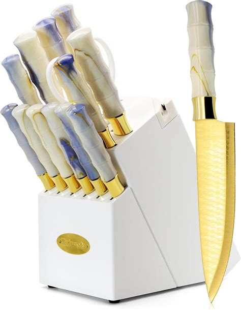 Amazon.com: Gold Knife Set with Walnut Block – 13-Piece Full Tang ...