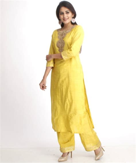 Lime Green Gotta Work Straight Kurti with Straight Palazzos and Red Se ...