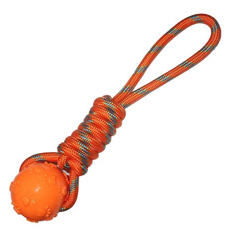 Buy emily pets Dog TPR Rubber Paw Print Ball with Nylon Knot Rope Toy ...