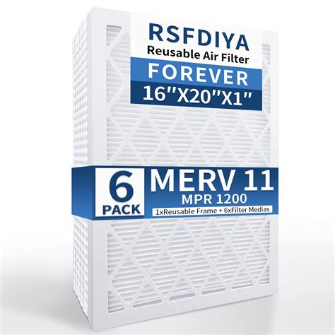 RSFDIYA Washable Air Filter 16x20x1, 6-Pack MERV11 MPR 1200 HVAC AC ...