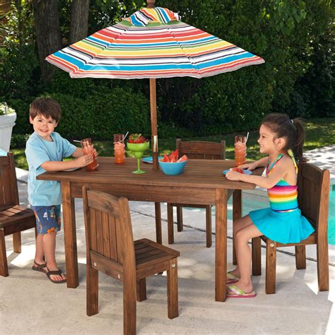 KidKraft Outdoor Table and 4 Stacking Chairs with Striped Umbrella ...