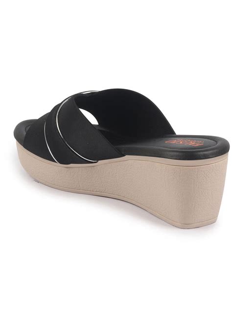 Shop Women's Black Silver Cross Strap Wedge Sandal Online – FAUSTO.in