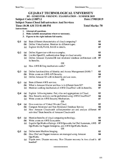 181905-2180712-CIS - Nothing much exam pair of gtu - 1/ Seat No ...