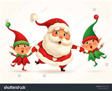 Santa Claus Little Elves Holding Hands Stock Vector (Royalty Free ...