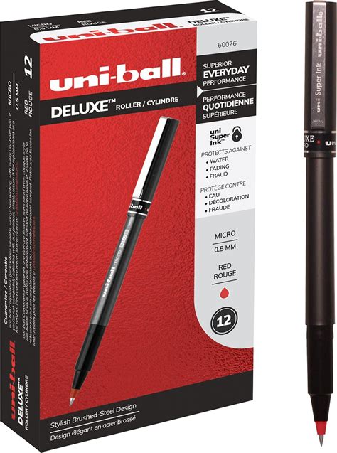 uni-ball Deluxe Rollerball Pens, Micro Point (0.5mm), Red, 12 Count ...