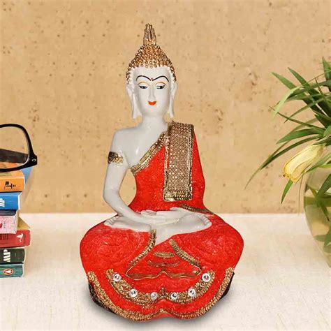 Buy Orange Meditating Buddha Statue Online | Call 8884243583 | Orange ...