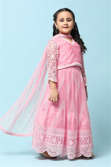 Pink Poly Viscose Embroidered Suit Set at Biba India
