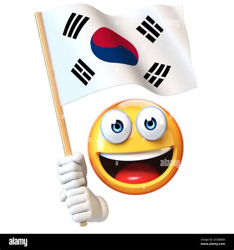 Emoji holding South Korean flag, emoticon waving national flag of South Korea 3d rendering Stock ...