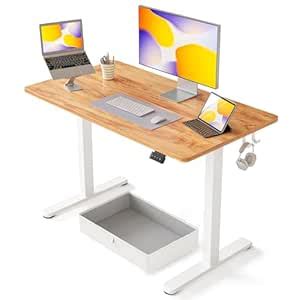 FEZIBO Standing Desk with Drawer, Adjustable Height Electric Stand up ...
