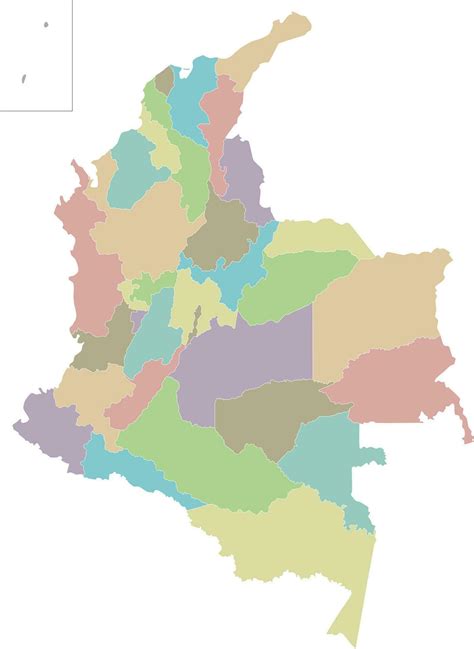 Vector blank map of Colombia with departments, capital region and administrative divisions ...