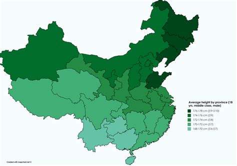 Average height in China by region, 2018 (revisited) : r/tall