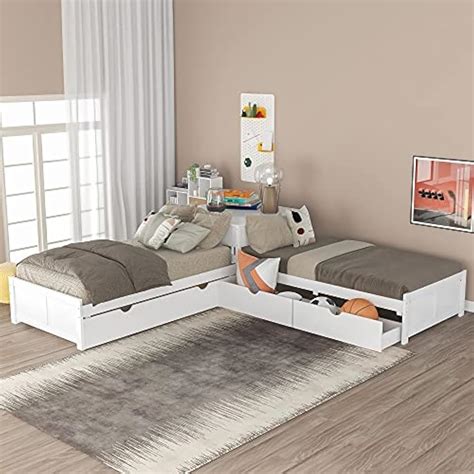 SOFTSEA White L-Shaped Platform Beds with Storage | Ubuy India