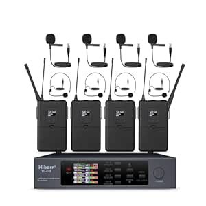 Hiberr Wireless Microphone System, 4 Channels Adjustable UHF Wireless ...