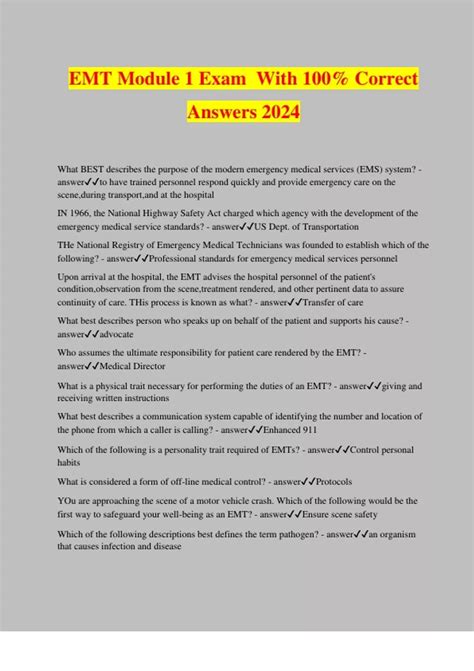 EMT Module 1 Exam With 100% Correct Answers 2024 - EMT - Stuvia US