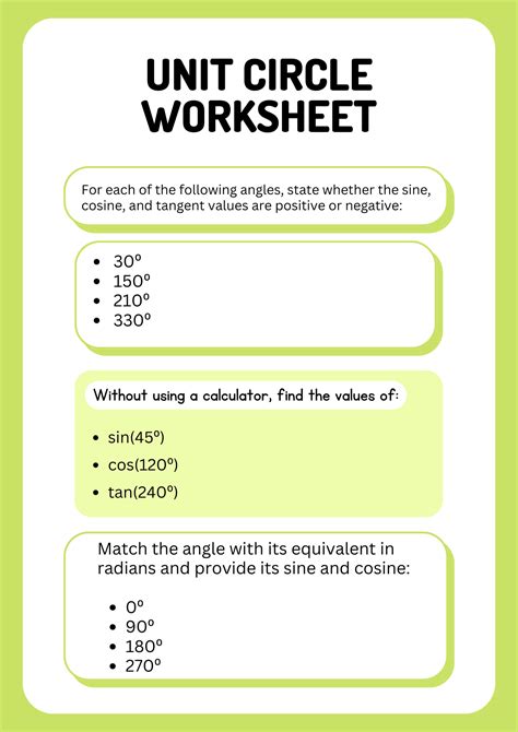 40+ Free Printable Unit Circle Worksheet to Download in PDF