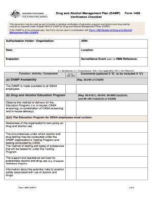 Fillable Online Form 1458 - Drug and Alcohol Management Plan (DAMP ...