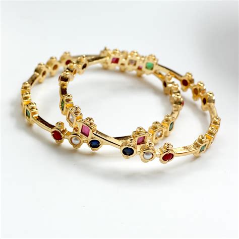 Real Gold Tone Multi Colour Stone Bangles – Happy Pique