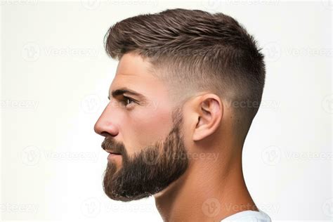 Man with a low fade haircut isolated on a white. AI Generated 28287247 ...