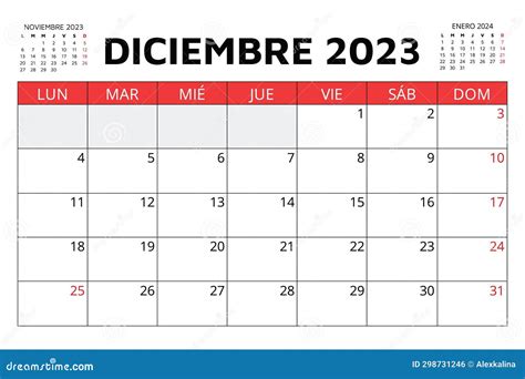 December 2023 Spanish Calendar. Vector Illustration. Monthly Planning ...