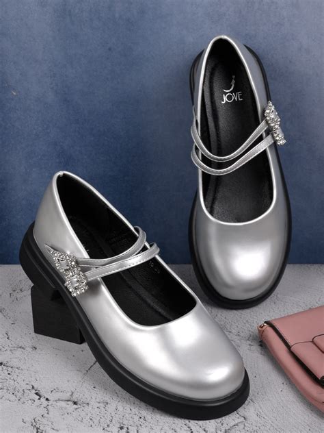 Women Silver Metallic Mary Jane Ballerinas – ShoeTree