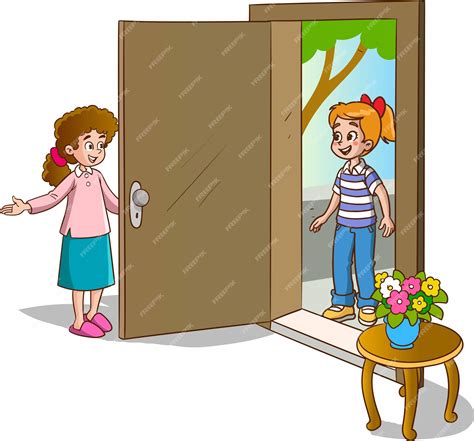 Premium Vector | Girl welcoming guests at the door