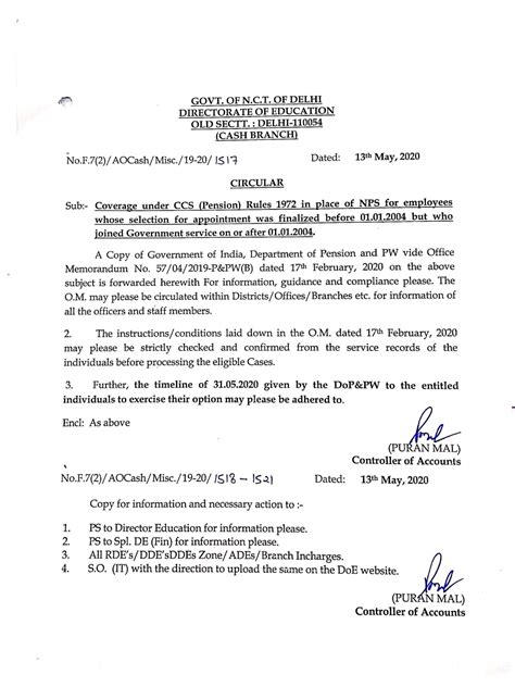 COVERAGE UNDER CCS(PENSION) RULES 1972 IN PLACE OF NPS FOR EMPLOYEES ...