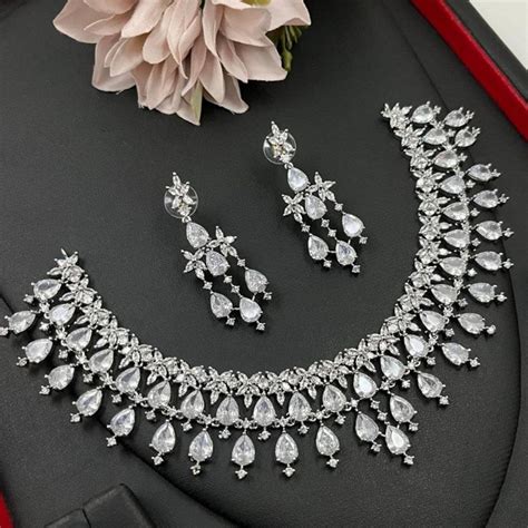 Aamrapali Silver Plated American Diamond Necklace Set – JewelEMarket